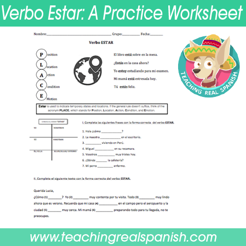 Verbo Estar: A Practice Worksheet | TeachingRealSpanish.com